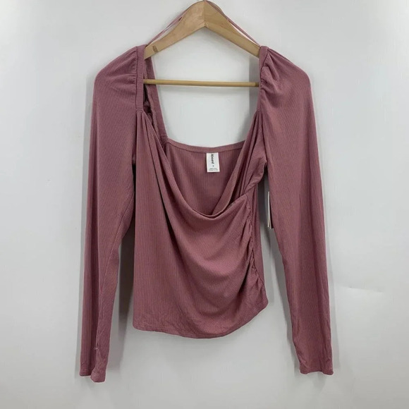 Nordstrom Abound Women's Square Neck Long Sleeve Top in Pink Nostalgia SZ S‎ NWT - Picture 1 of 11